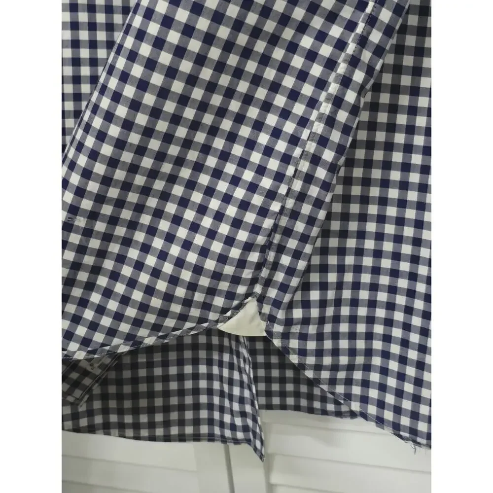 J. CREW 120's Navy Blue & White Gingham Men's Shirt 1 Pocket 2 Ply Cotton Sz L